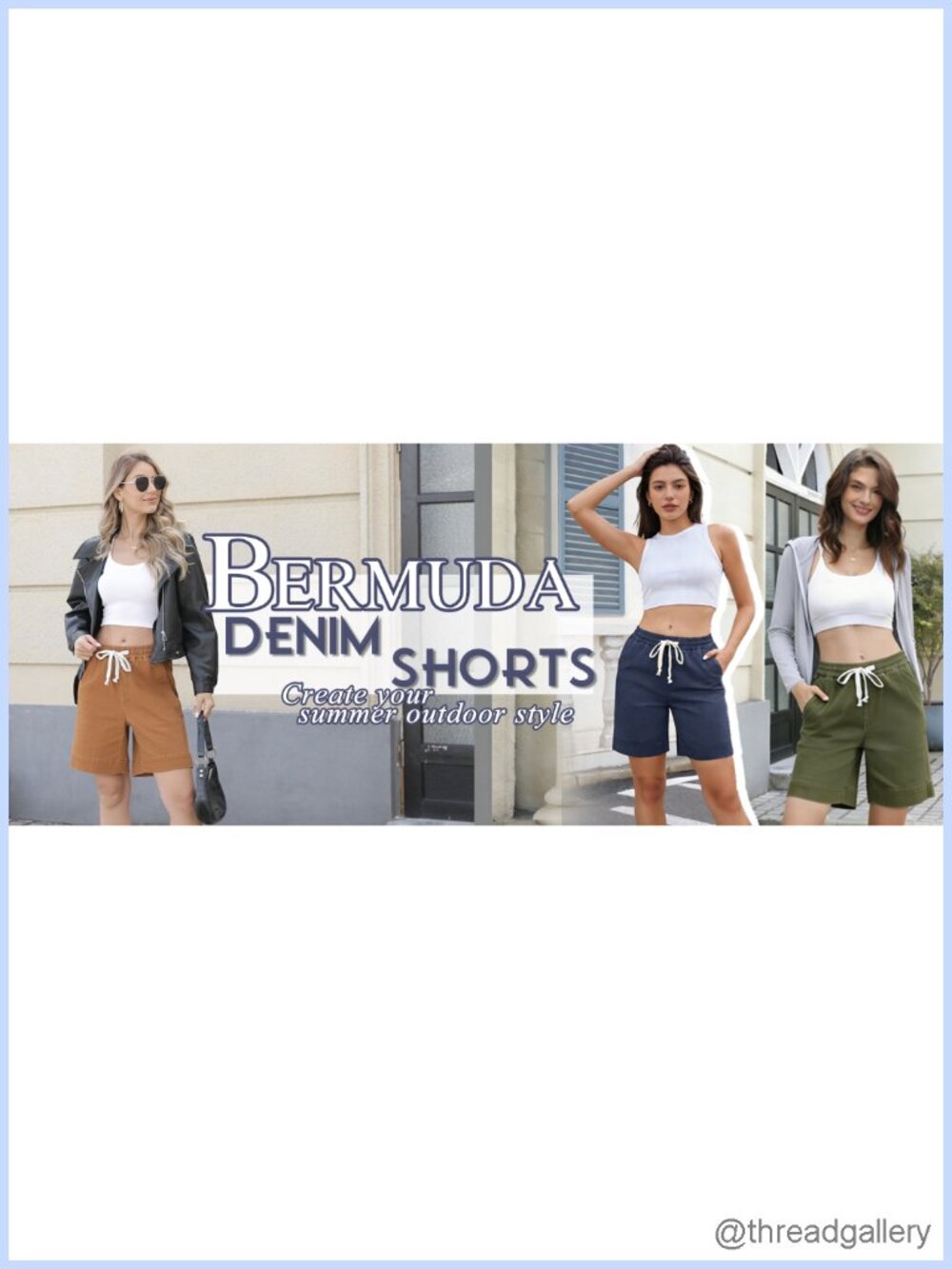 Rasutina Women's Bermuda Shorts Stretchy 7 Inch Inseam Drawstring Pull On Jean - Picture 5 of 6